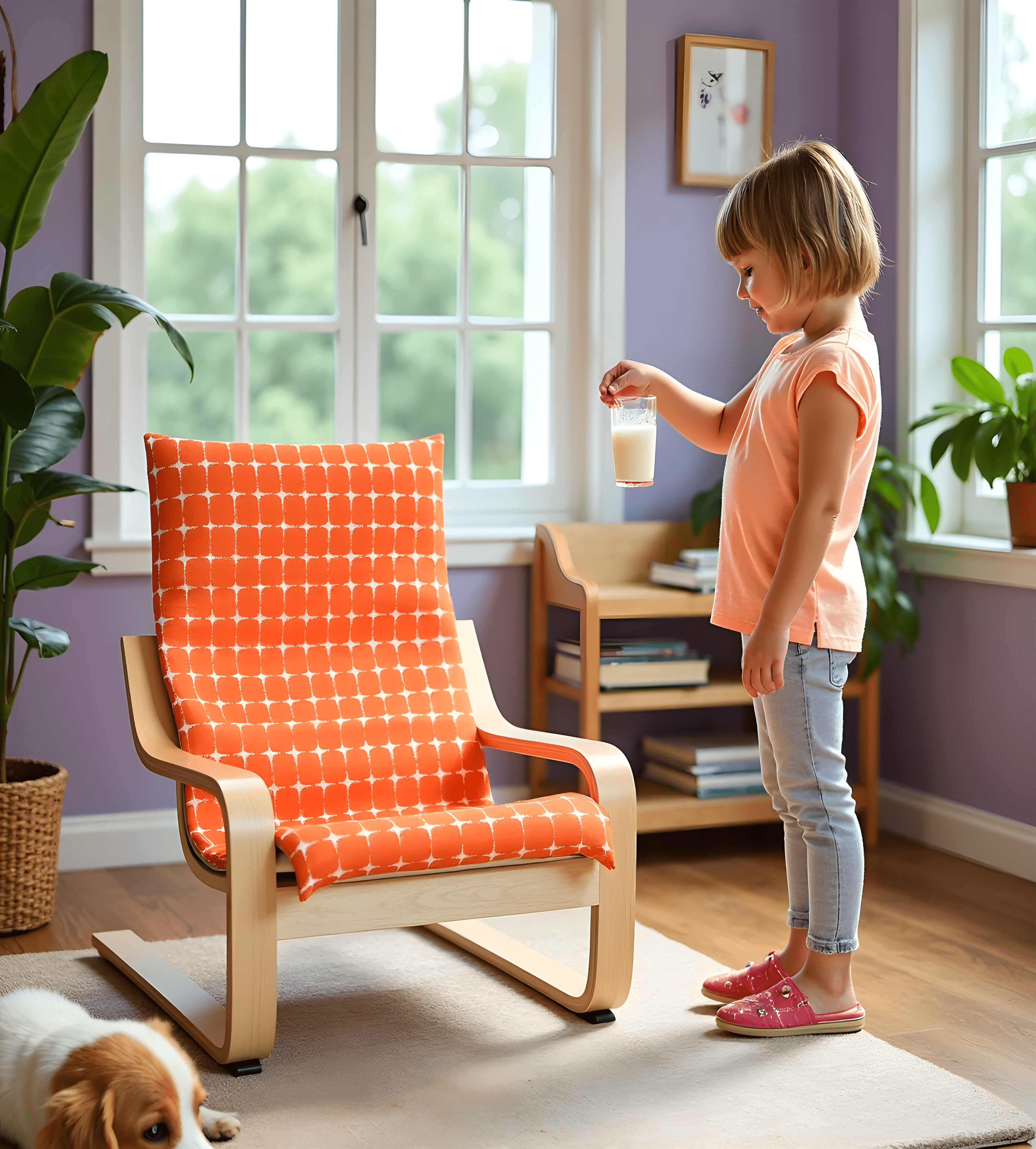 Rockin Cushions IKEA Kids Poang Orange Geometric Pattern Cushion Cover, Compatible with IKEA Children's Poang